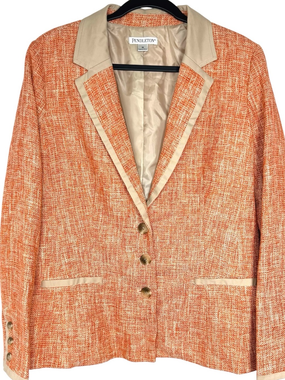 NWT Pendleton Coral Orange Tweed Blazer Jacket Size 16 Beige Trim - Picture 3 of 12